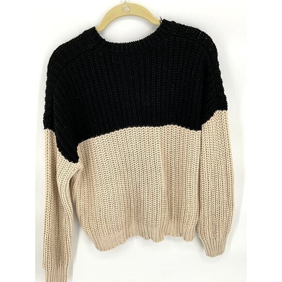 Anthropology Miou Muse Women's Two-Tone Chunky Knit Sweater Black & Beige Small‎ - Picture 7 of 8